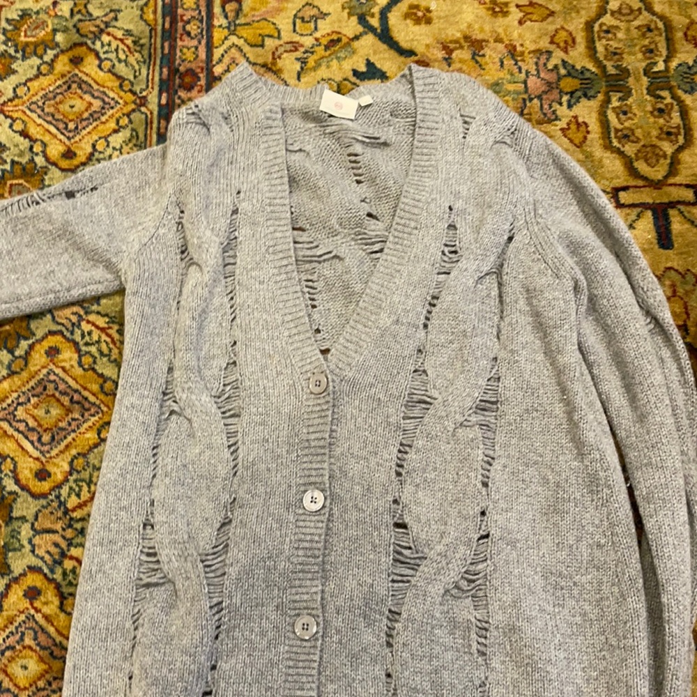 Gray wool long cardigan